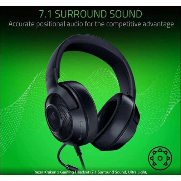 Razer Kraken X Multi-Platform Wired Gaming Headset 7.1 Surround Sound Black New - Picture 3 of 14